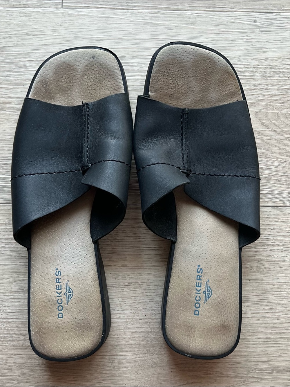 Dockers Black Leather Slides